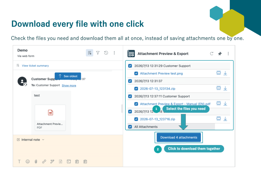 Attachment Preview & Export dashboard view — Agent Productivity app on the Zendesk Marketplace