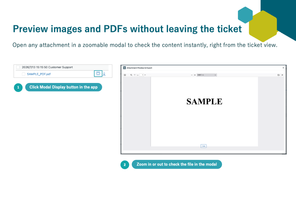 Attachment Preview & Export feature detail — Agent Productivity app on the Zendesk Marketplace
